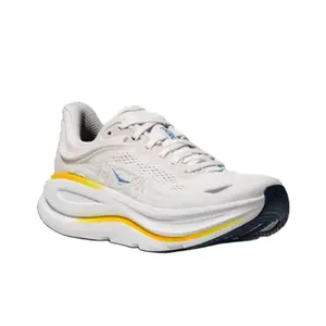 Two Tone Cream White Yellow Mesh Knit Athletic Sneakers, Wear Resistant Multi Direction Black Rubber Sole Lace Up Outdoor Long Distance Jogging Shoes