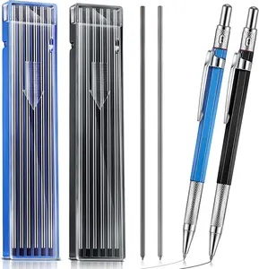 2 Pcs Silver Welders Pencil with 12 Pcs 2.0 Mm round Refills Metal Marker for Steel Marking Pen Mechanical Pencil Set for Construction, Welding Tools, Workers(Blue, Silver, Black) Gersoniel