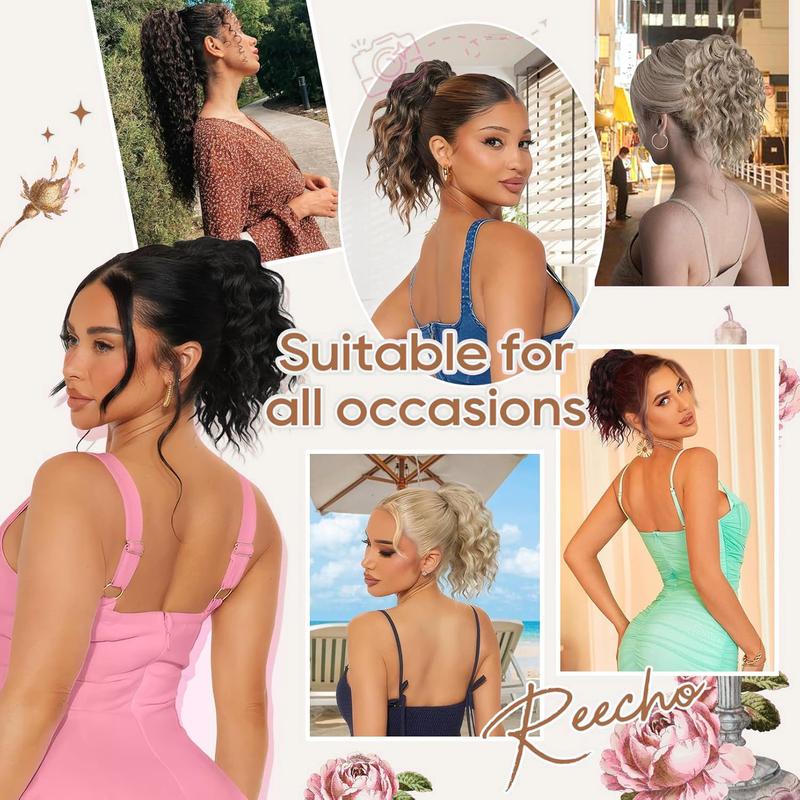 Ponytail Extension 12" Short Claw Ponytail Extension Wavy Curly Jaw Clip in Pony tails Hair Extension Natural Synthetic Hairpiece for Women