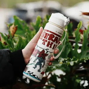 LDSK Stranger Things Theme Insulated Cup, Custom Retro Horror Graffiti Print, Reusable Tumbler with Lid and Straw, Portable Ideal Gift for Travel Work School