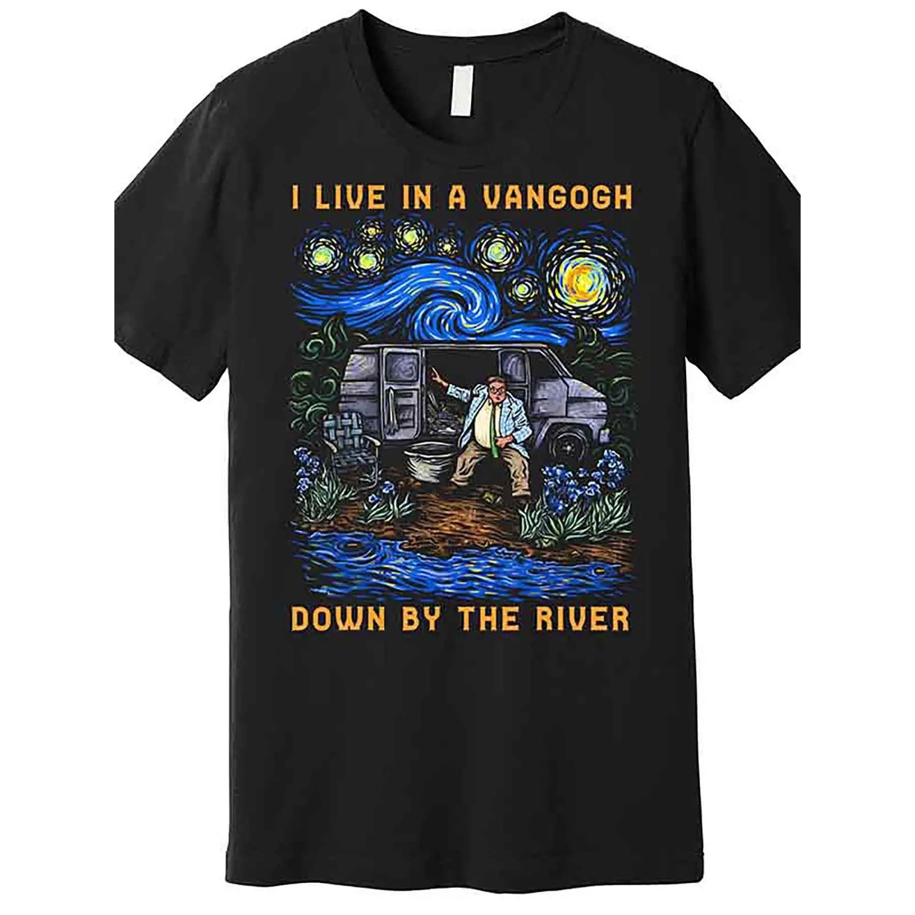 Men's Van Gogh Starry Night Graphic T-Shirt - Soft Cotton, Short-Sleeve, Round Neck, Relaxed Fit, Glossy Print, Casual Comfy Classic Menswear Top, Black, Tshirt, Graphic T Shirts