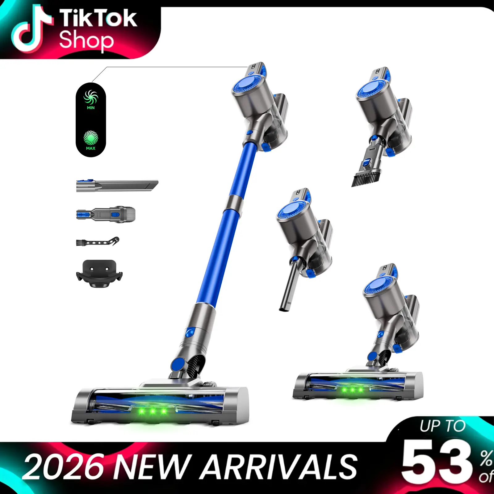 45 KPA Cordless Vacuum Cleaner with Upgraded Green LED Anti-tangle Brush Removable Battery Multiple Suction Levels Up to 40 Minutes Battery Life Women's Car Accessories for Carpets Pet Hair & Hardwood Floors