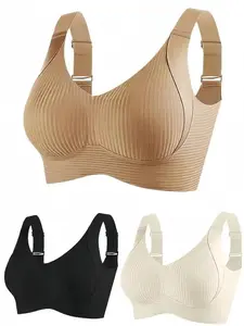 Women's Solid Four - breasted Adjustable Wireless Bra Soft Breathable Push Up Bra All Seasons Lingerie