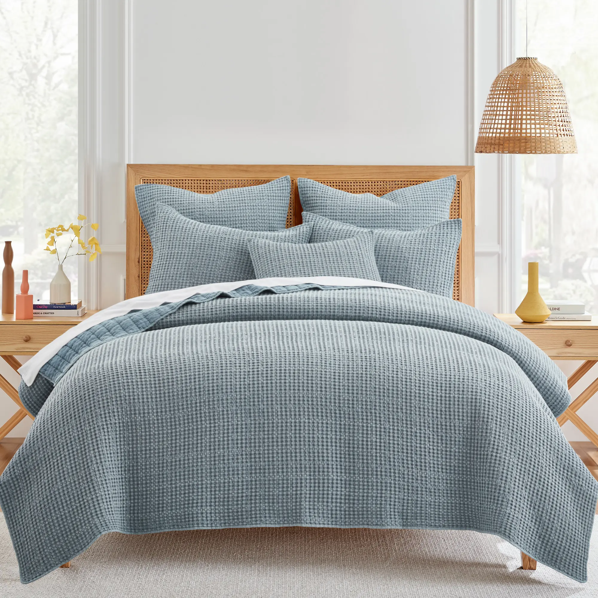Levtex Home Mills Breathable Chambray Cotton Waffle Full/Queen Bedding Set - Quilt (88x92in), 2 Shams (26x20in), Soft Linens Collection, Breathable Quilt Set, Soft Bedding Sets