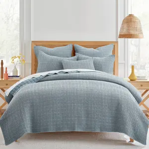Levtex Home - Mills Waffle  - Full/Queen Quilt Set - Chambray Cotton Waffle - Quilt Size (88 x 92in.), Sham Size (26 x 20in.)