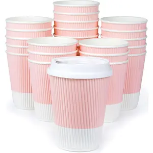 Disposable Coffee Cups With  - (80 set) 12 oz Paper To Go Coffee Cups With Resealable   Leaks! Travel Insulated Hot Beverage Drink Cup. Will Not Bend With Heat or  Fingers