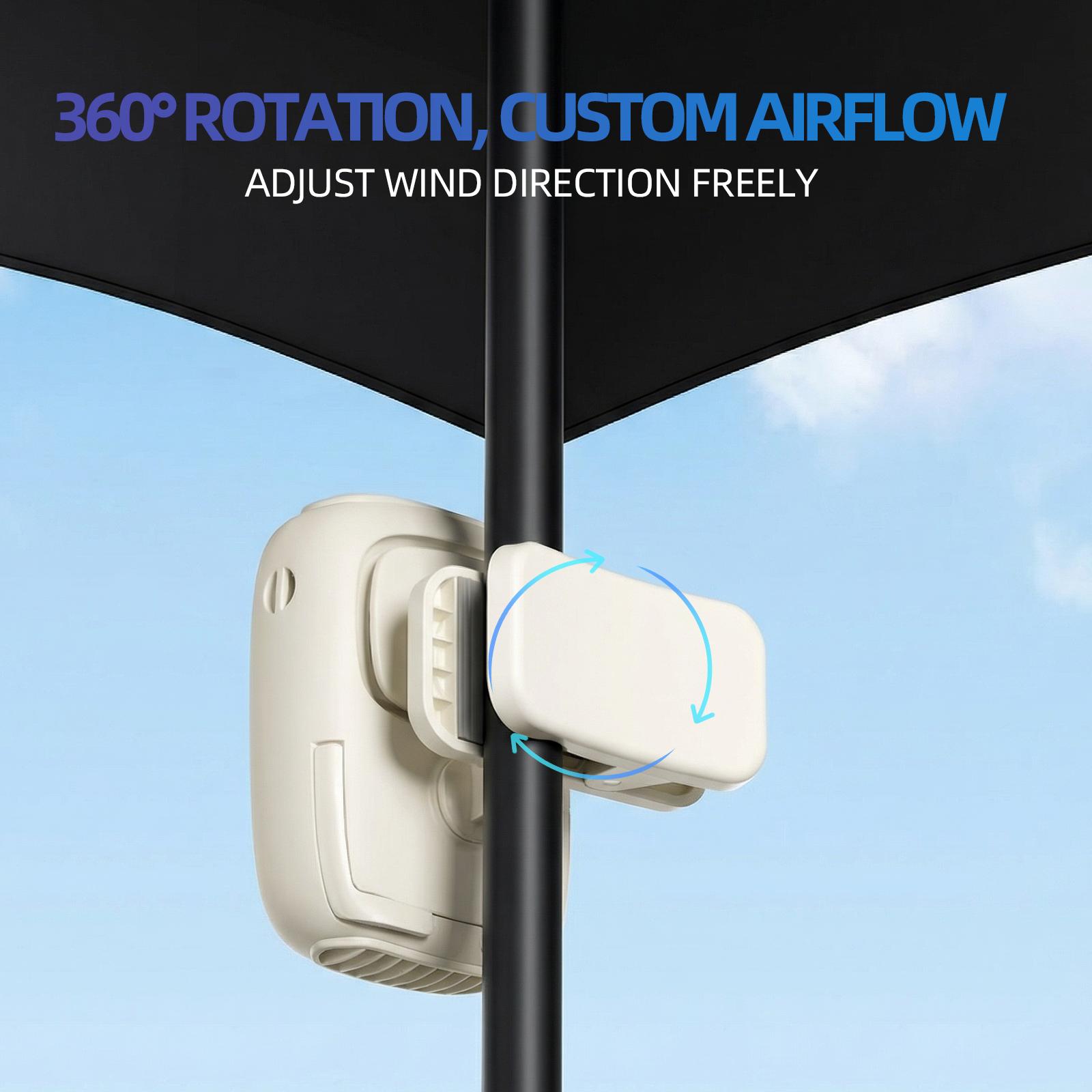 KOEPOKV Car Clip On Fan with LED Display -360° Rotation, Three Speeds Adjustable, USB Rechargeable Personal Cooling Fan, Semi-Cooling Wide Clamp 16Hr Battery 4000mAh Battery