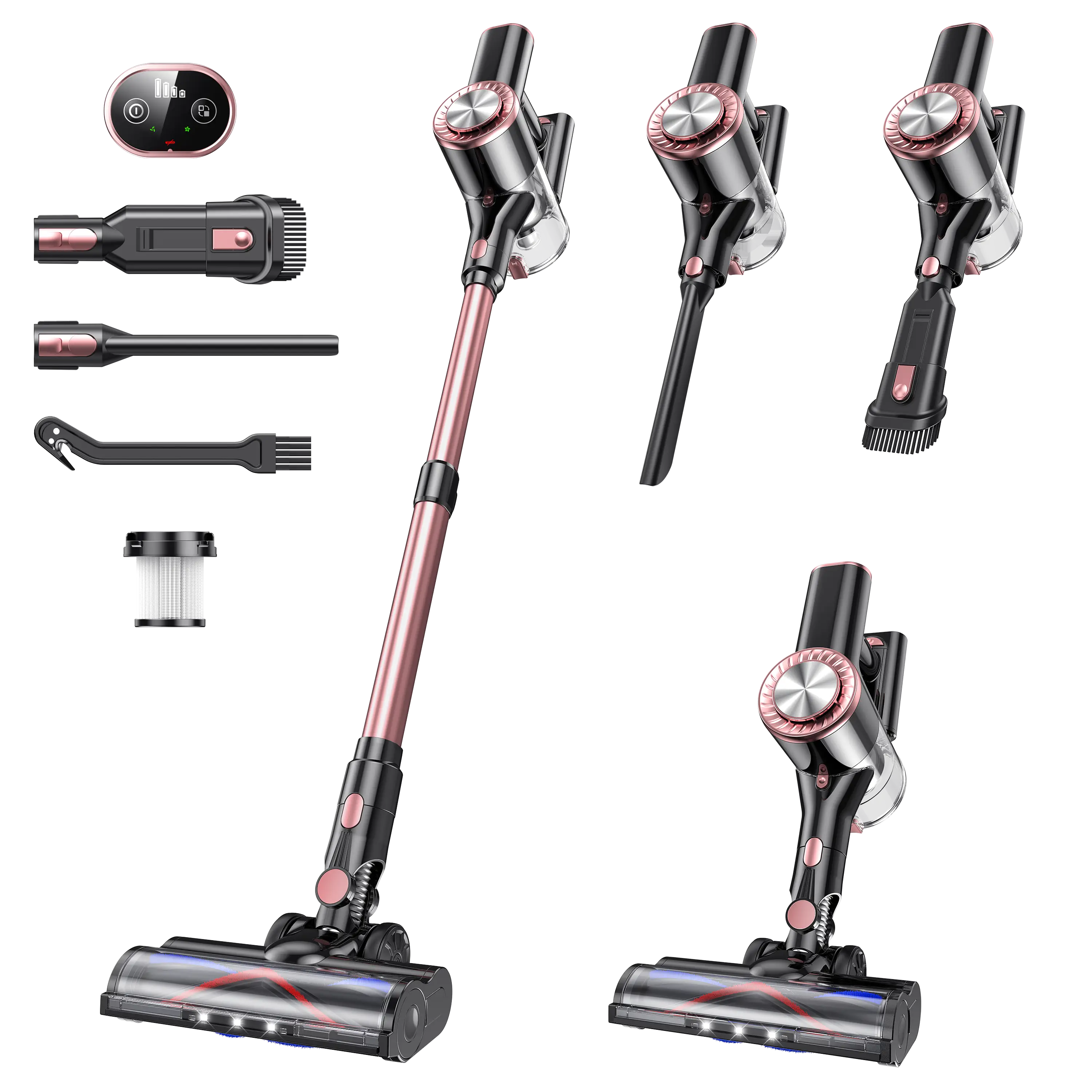 LIBINO Cordless Vacuum 32kPa with 45Mins, 8-in-1 LED display Lightweight Handheld,Pet Hair & Carpet Cleaner with HEPA Filter, Wall Mountable, Detachab