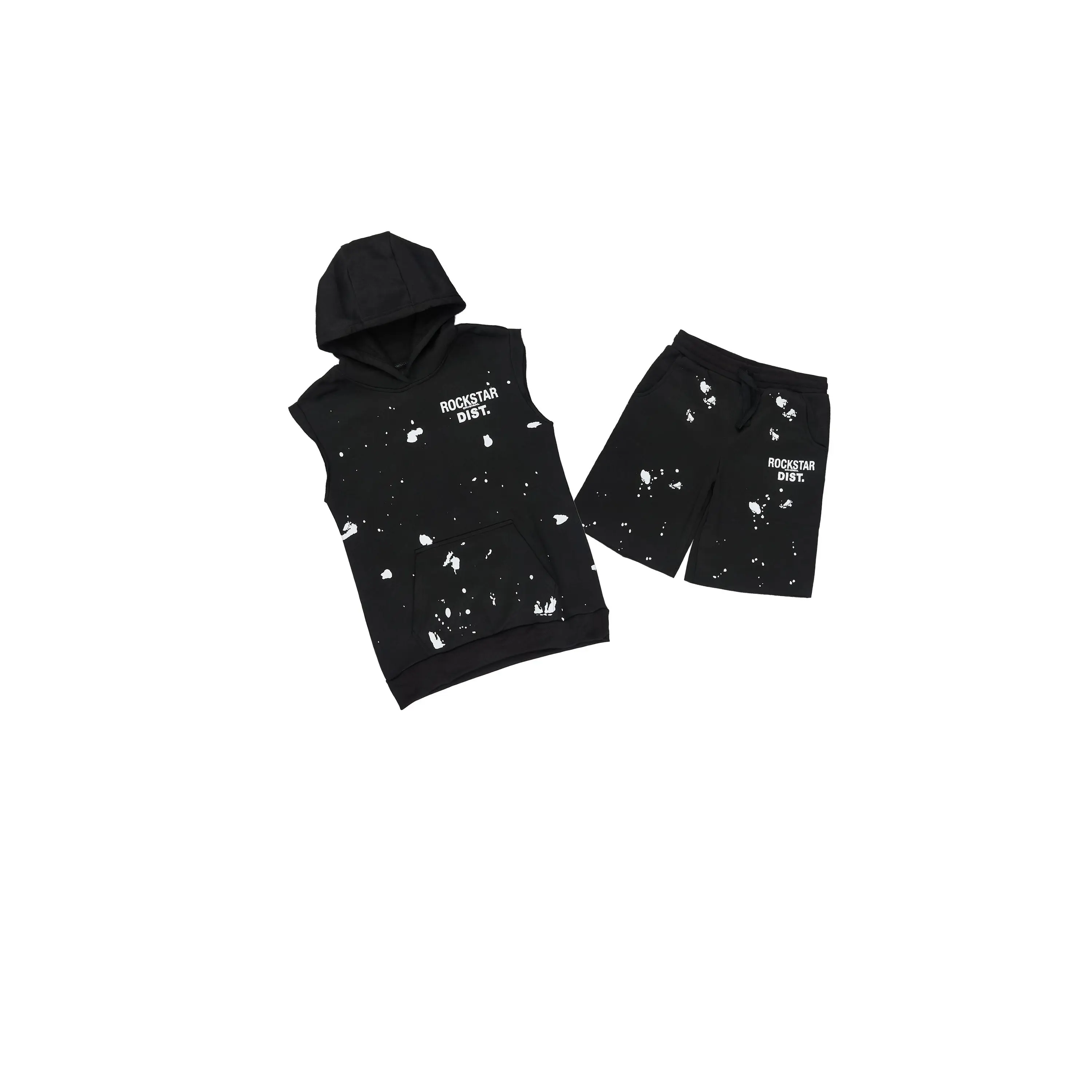 Boys Raffer Black Cut Off Hoodie Short Set