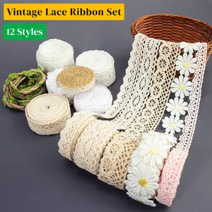 IDONGCAI Vintage Lace Ribbon Set – 24 Yards Crochet Scalloped Trim for Sewing, Handmade Baby Clothes, Wedding Decor, Gift Wrapping & DIY Projects, for Sewists, Seamstresses, Fashion Designers & Small Businesses