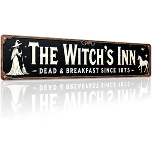 The Witch's Inn Metal Tin Sign Halloween Rustic Wall Decor For Kitchen, Farmhouse, Entryway & Halloween Parties Dead & Breakfast Since 1875 Vintage Style Decorative Signs & Plaques 4x16 Inch