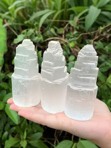 Selenite Tower Ornament, Natural Crystal Tower, 10cm/4inch Stone Selenite Tower Decoration, Candle Holder, Ideal Gift for New Year, Christmas, Valentine's Day