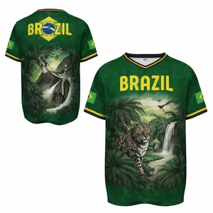 Brazil 2026 Green Jungle Print V-Neck Soccer Jersey, Quick-Dry Fan Apparel