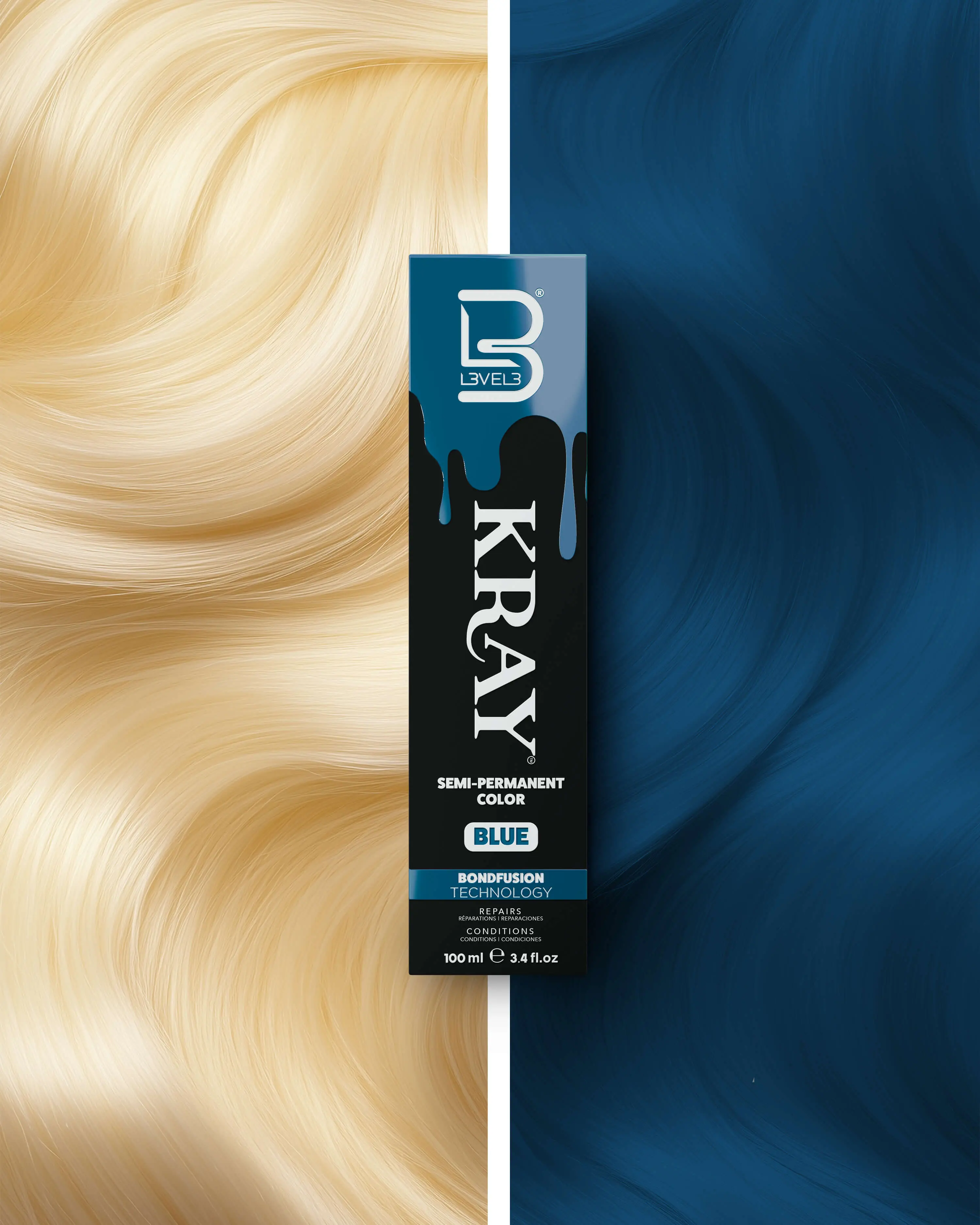 L3VEL3 KRAY Blue Semi Permanent Color with Aloe Vera Organic Argan Oil & Sunflower Seed Oil Nourishing  Formula