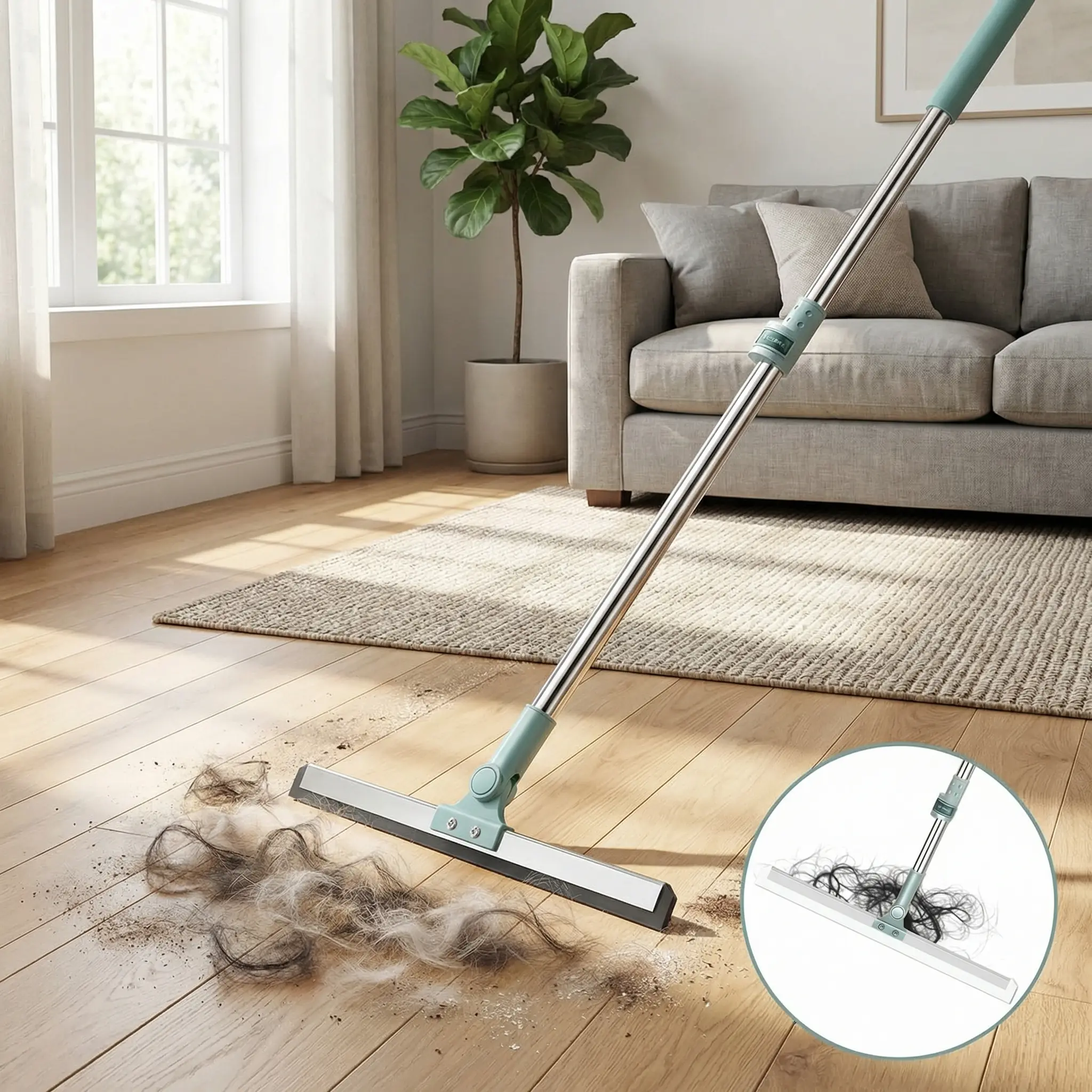 Stainless Steel Extendable Magic Broom Silicone Floor Scrubber for Wet and Dry Mess Easy Washable Squeegee for Tile Glass and Hardwood Floors