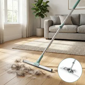 Stainless Steel Extendable Magic Broom Silicone Floor Scrubber for Wet and Dry Mess Easy Washable Squeegee for Tile Glass and Hardwood Floors