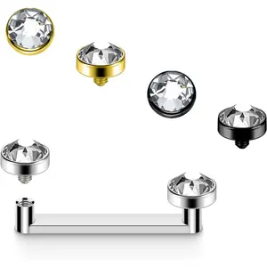 14G ASTM F136 Titanium Surface  , Internally Threaded Staple Bar Tragus   for Flat Surface, Double CZ Tops, 10/12/14/16mm, 1 Staple + 3 Top Colors
