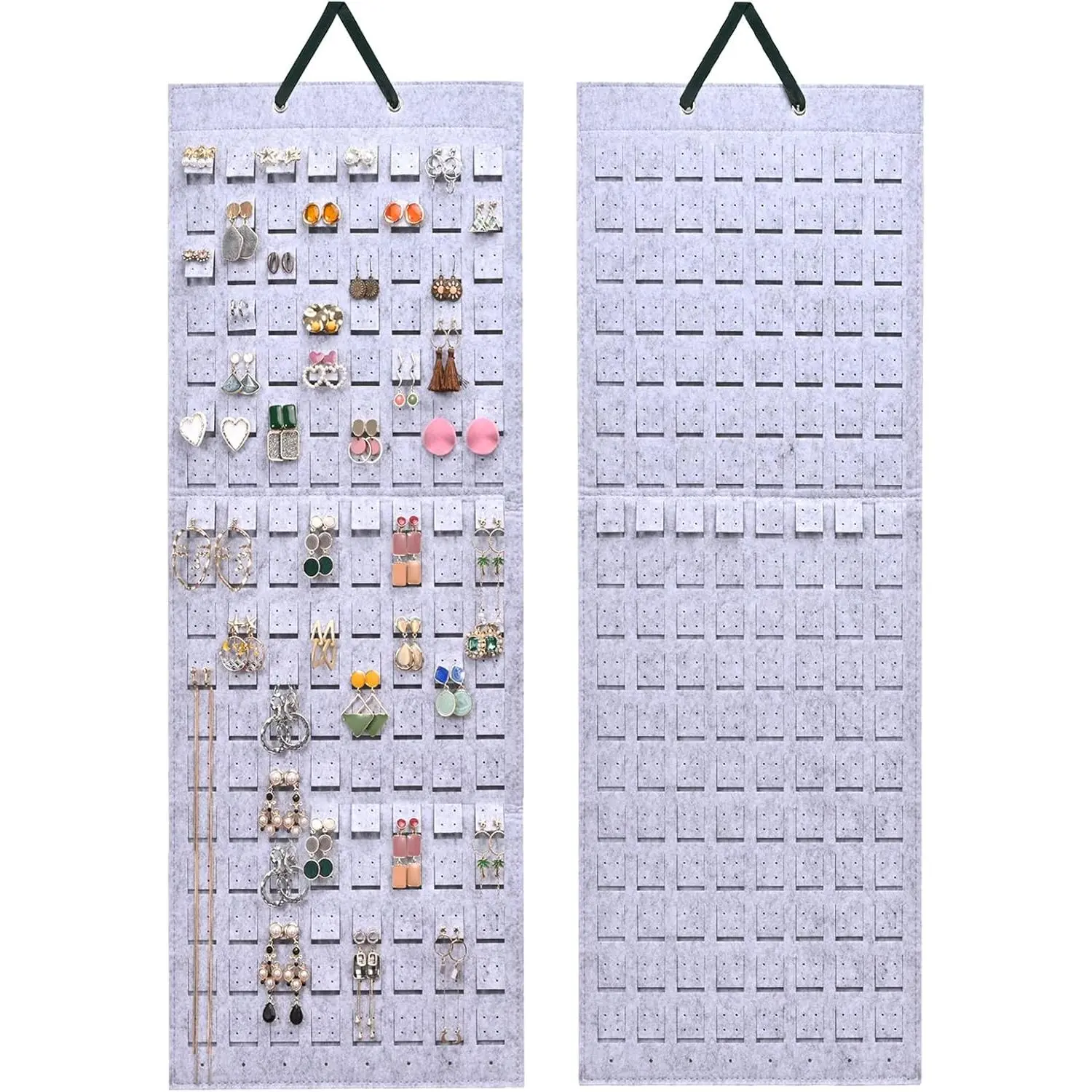 Hanging Earring Holder Organizer with 20 Hooks for Women, Earring Organizer Wall Earrings Hanger Pierced Earring Storage, Felt Stud Earring Display, 608 Holes for Earrings- Grey, 1 Pack