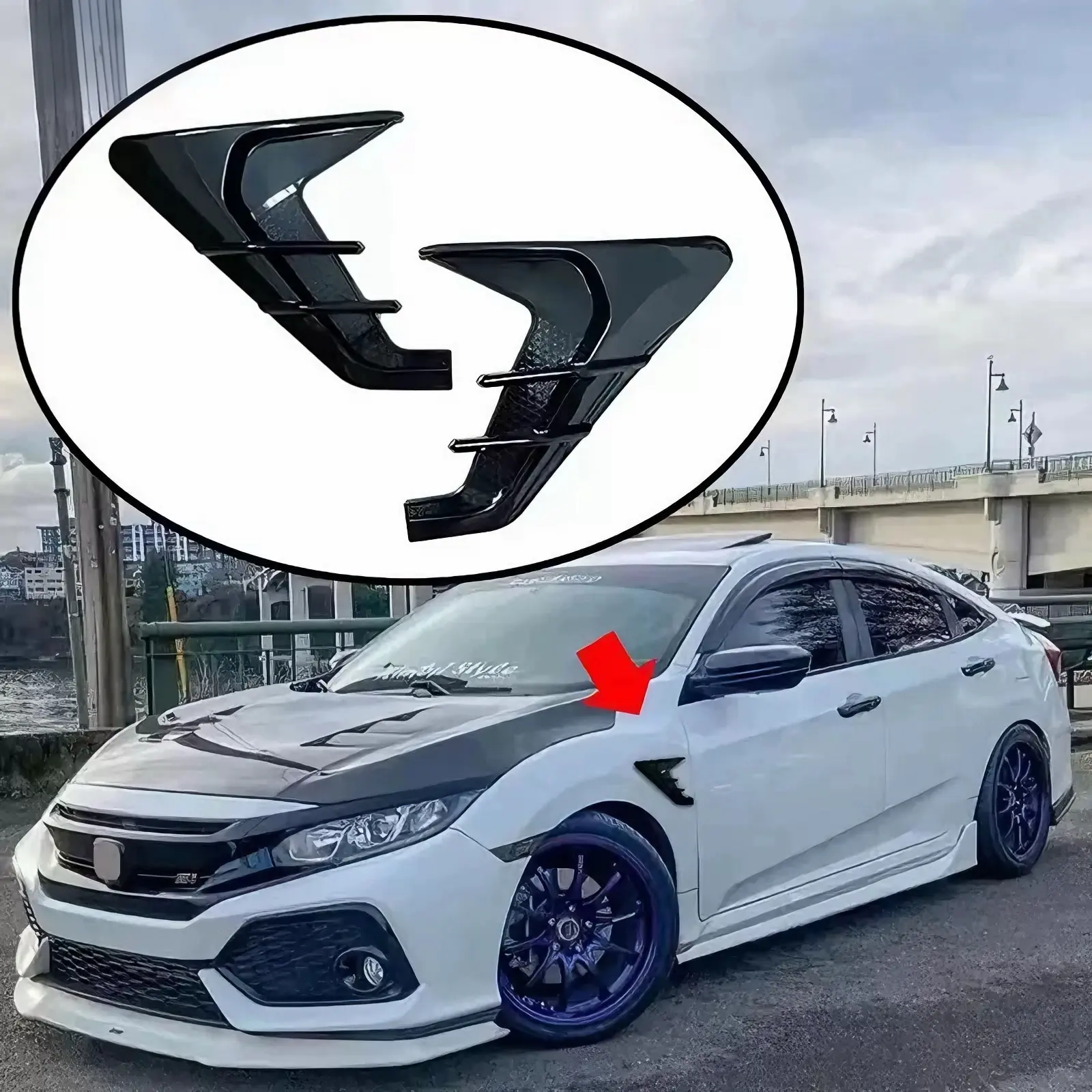 2PCS Car Fenders Veil Side Sticker, TPU Waterproof Car Spoiler Kit, Air Flow Intake Hole Grille Protection Cover, Universal Side Vents Guard Strip Decorative Accessories for Most Cars Aerodynamic Principle Airflow summerwins