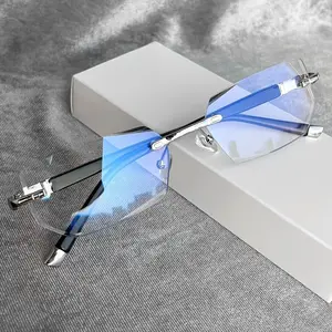 Rimless Diamond Cut Reading Glasses for Men – Blue Light Blocking, Lightweight Fashion Eyewear Reduce Eye Strain