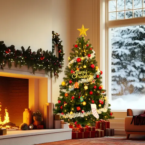 HOMDOX 6FT Artificial Christmas Tree Classic Xmas Tree- Realistic Full PVC/PE Mix Branches, Metal Base, Unlit & Prelit Options- Festive Party Decor for Home Office