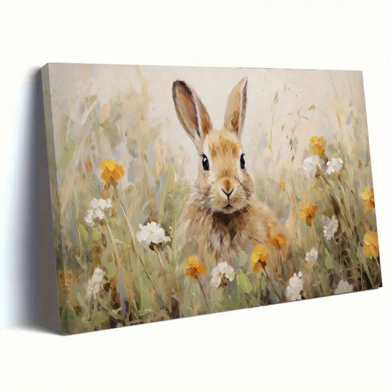 Charming Spring Bunny Canvas Art - Vintage Farmhouse Easter Bunny Wall Decor, Hangs Directly, Perfect Holiday Gift for Everyone