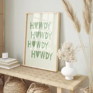 Howdy typography print sage green wall art trendy western decor, western art green bedroom decor, western bedroom cowgirl art sassy poster no frame