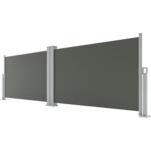 71 in x236 in Double Side Awning, Retractable Side Awning with 280 g Polyester Fabric, Rainproof and UV-Proof Folding Privacy Screen Privacy Fence, for Deck, Patio, Pools, Grey