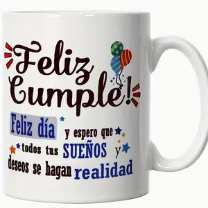Feliz Cumpleaños Ceramic Coffee Mug, Hand Wash Only, Reusable Insulated Multipurpose Mug with Birthday Wishes Message, for Mom, Dad, Teacher