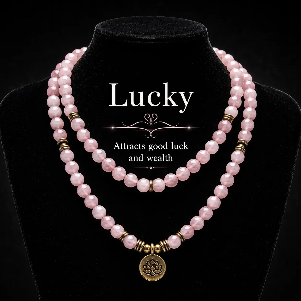 ARPURRAINA Lucky 8mm Crystal Rose Quartz Healing Stone 108 Mala Beads Luck Necklace Long Beaded Wrap Bracelets Genuine Gemstone Mala Prayer Beads Lotus Buddha Charm Yoga Meditation Necklace Jewelry Elegant with Lotus Gift Ramadan Long Chain Sweater Chain,
