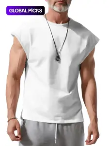 Men's Solid Color Loose Fit Sleeveless T-Shirt Fabric, Casual Activewear Athletic Sports Vest Top, Ideal for Gym, Outdoor Activities, Basketball, Running Training, Menswear