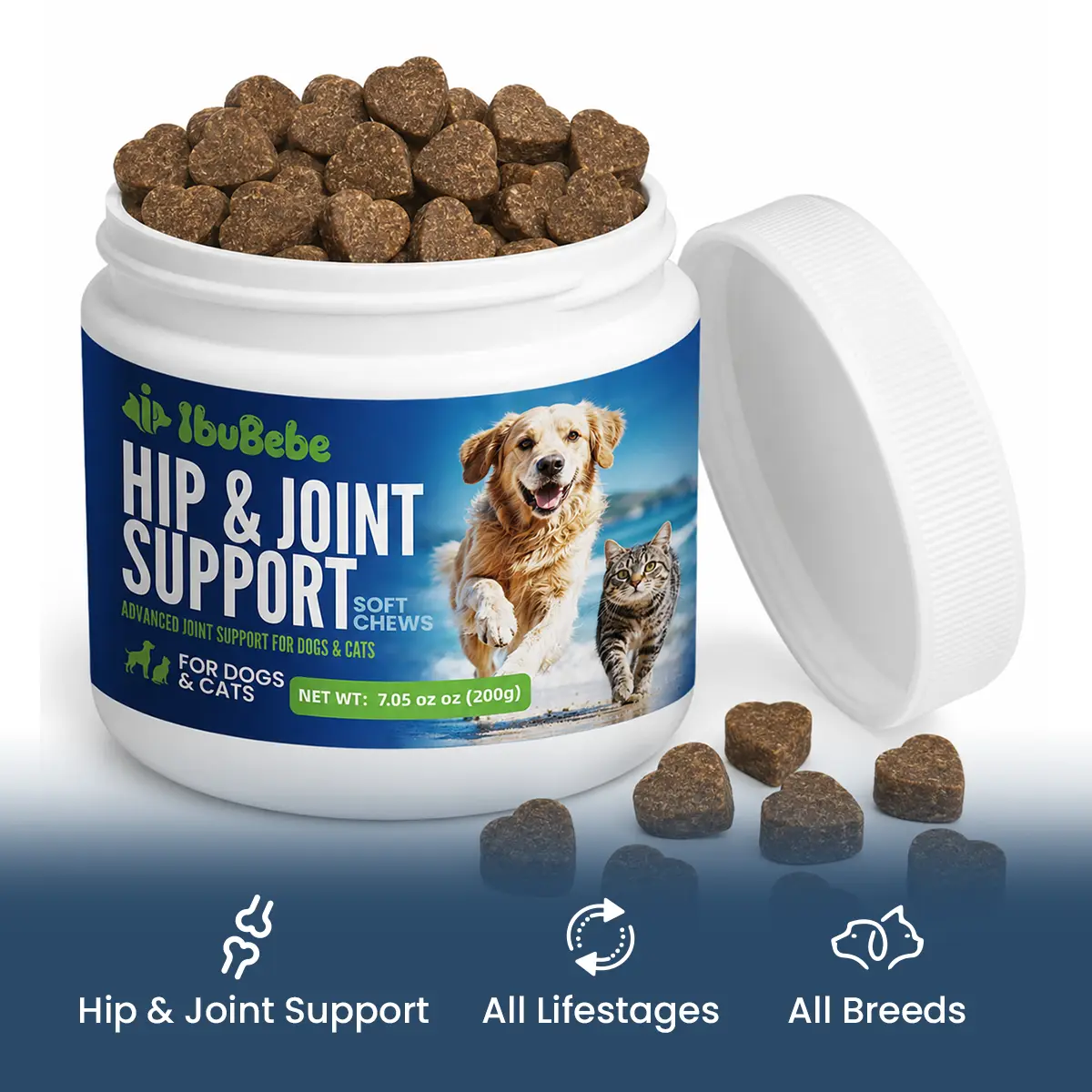 Advanced Hip & Joint Support Soft Chews for Dogs & Cats | Glucosamine, Chondroitin, Green-Lipped Mussel & UC-II Collagen, 100 Soft Chews Hip and Joint Supplement senior