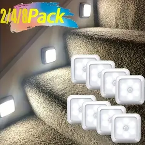 2/ 4/ 8 Pack LED Night Light, Motion Sensor Light, Battery-Powered LED Night Light, Lamp with Smart Sensor Dusk To Dawn Sensor, Compact Nightlight, for Bedroom, Toilet, Stairs, Hallway