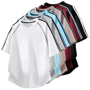 Summer three-stripe color-block raglan sleeve T-shirt, unisex, loose drop-shoulder fit, breathable and comfortable, suitable for everyday wear, commuting, sports, and casual wear, versatile.