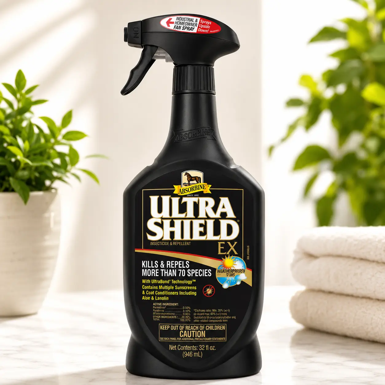 Absorbine UltraShield EX 32oz Sprayer Insecticide, Kills & Repels Flies, Mosquitoes, Ticks, Fleas, Lice, Use on Horses, Dogs, Premises