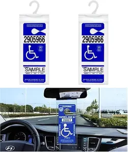 2PCS Portable Handicap Placard Holder, Ultra Transparent Disabled Parking Permit Placard Sleeve Protective Holder Cover with Large PVC Hanger, Holder for Disability Parking (2)