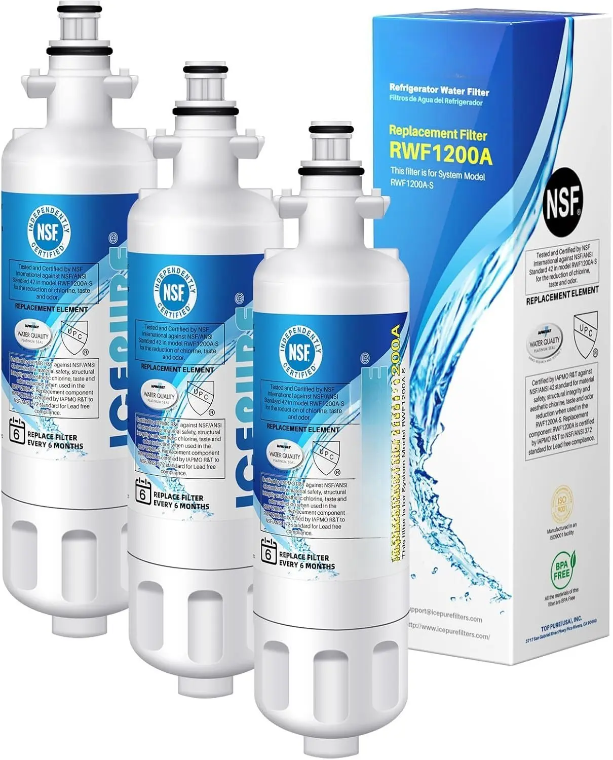 ADQ36006101 9690 Water Filter Replacement for  LT700P, Kenmore Elite 46-9690 ADQ36006102, RWF1200A, CLCH106, RWF1052 LFX28968ST LFXS29626S LFXS30766S LFX31925ST LFX31945ST Refrigerator,3PACK