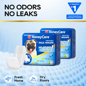 [C] HoneyCare Disposable Female Male Dog Diapers Wraps with 360 Degree Leak-Proof Protection Breathable Outer Layer Pee Guard for Training Supplies Super Absorbent No Odors No Leaks