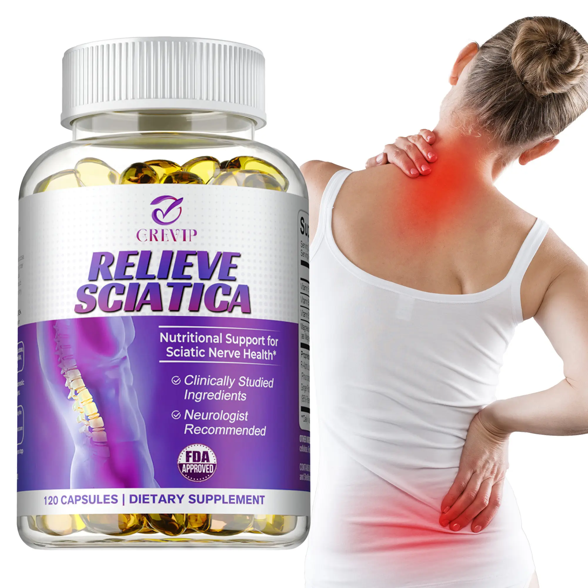 Grevip Nerve Soothing Vitamins - Lower Lumbar Sciatic, Hip, Thigh, Leg, Foot