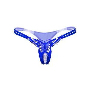 [Low rise sexy thong with pearls] sexy sheer embroidery thong with Pearl ace-low rise, hollow-out design for women Black Womenswear