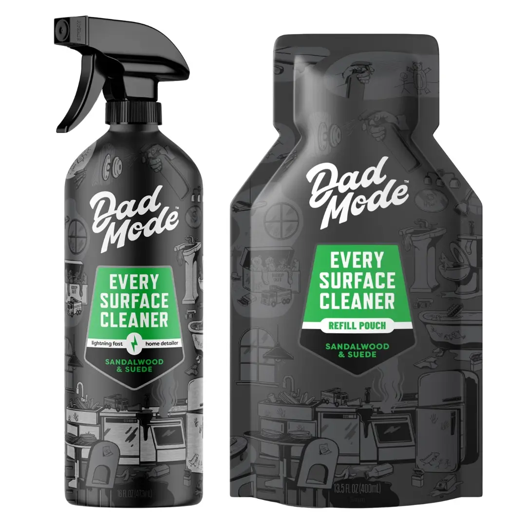 Dad Mode All-Purpose Multi-Surface Cleaner Set - 16Oz Sandalwood Scented Spray, Bottle + Refills for Non-Fabric Household Kitchen Surfaces, All Purpose Cleaner