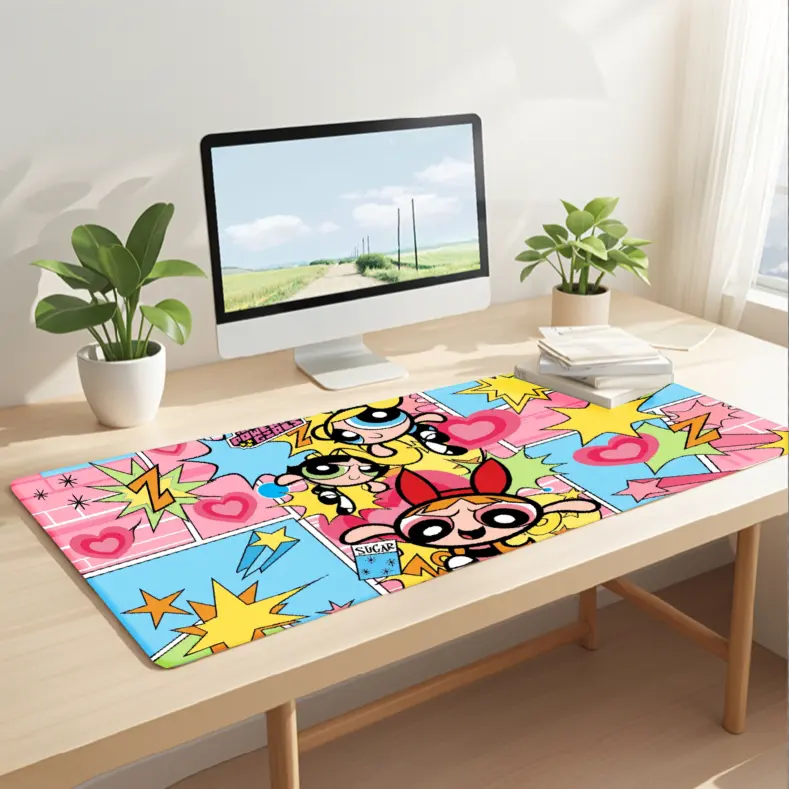 Cute Retro Cartoon Print Gaming Mouse Pad - Large Extended Desk Mat, Stitched Edges, Non-Slip Rubber Base, Fun Desk Accessories for Gaming & Office, Aesthetic Office Supplies