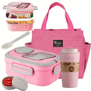【Single Lunch Box / Complete Set】Double-layer multi-compartment bento box set, includes lunch bag! Suitable for various occasions such as school, office, and outdoor picnics. An ideal kitchen accessory and lunch box. Tableware