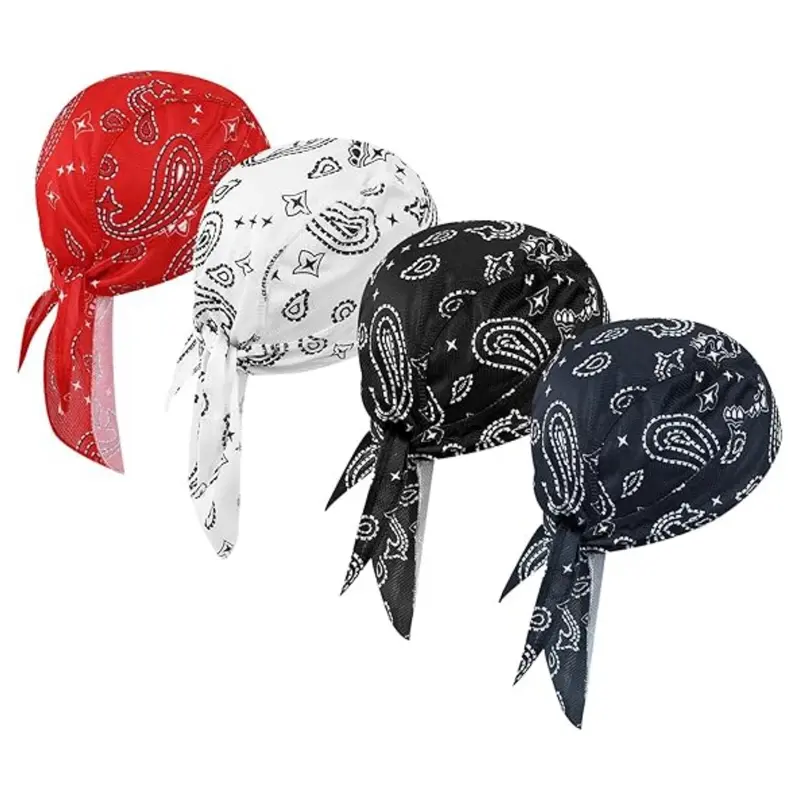 4PCS Do Rags Skull Caps for Men Fashion Sweat Wicking Helmet Liner Beanie Breathable Motorcycle Cycling Sports Cap