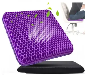 Gel Seat Cushion for Long Sitting - Double Thick Honeycomb Design, 16.5x14x1.5inch, Non-Slip Cover, Sciatica Pain Relief, Office Chair, Car, Wheelchair, Travel, Machine-Washable, Ergonomic, Cool & Comfortable