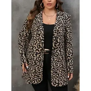 Leopard button front collar casual long sleeved autumn/winter outdoor sportswear, women's daily wear