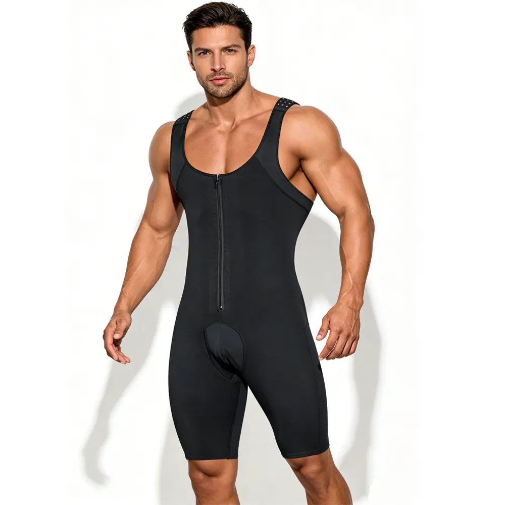 Men's Tummy Control Shaper, Full Body Bodysuit in Breathable Fabric with Adjustable Hooks, Zipper Closure, and X-Shape Back Support, Plus Sizes 2XL-6XL, Tummy Control Cincher, 3Xl, Multi-Size, X-Back Support