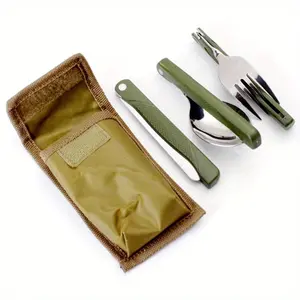 Stainless Steel Multifunctional Cutlery Set for Outdoor Activities - Foldable Fork, Spoon, and Knife for Picnic, Camping, Hiking, and Traveling