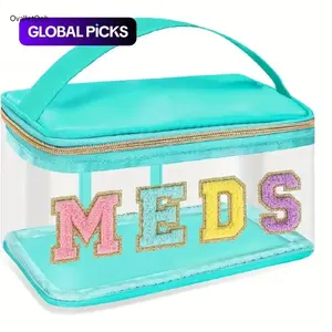 Transparent Waterproof Travel Medicine Organizer Bag with Handle, Portable Toiletries Storage Bag for Home & Travel Use