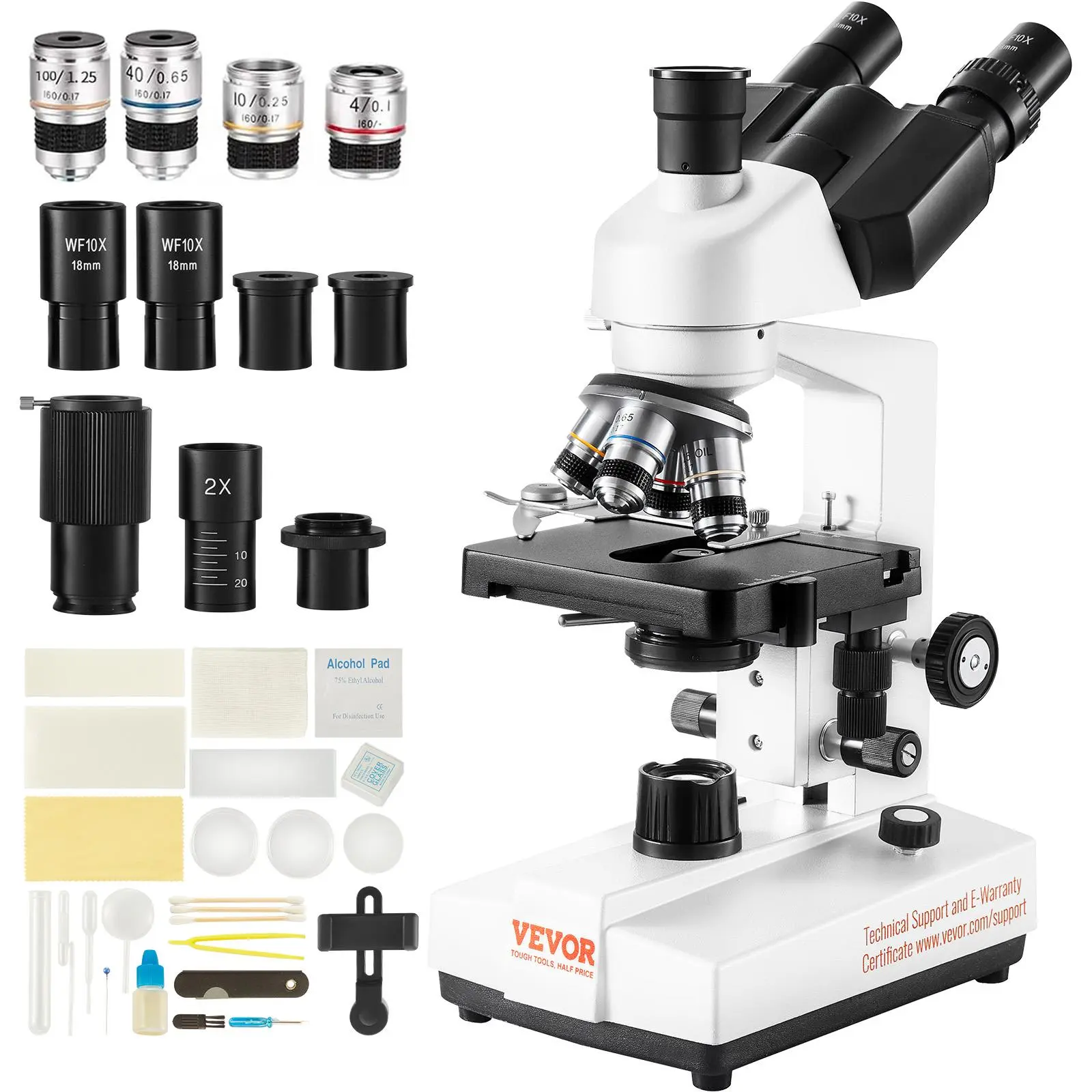 【summerfinds】VEVOR Compound Trinocular Microscope, 40X-5000X Magnification Trinocular Compound Lab Microscope with Two-Layer Mechanical Stage, External Interface, LED Illumination and Microscope Slides Included